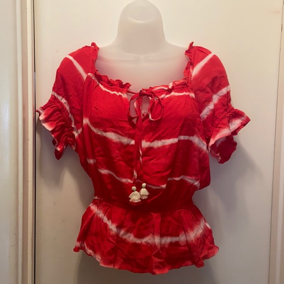 Miss Me Tops - MISS ME Red and white tie-dyed summer blouse S